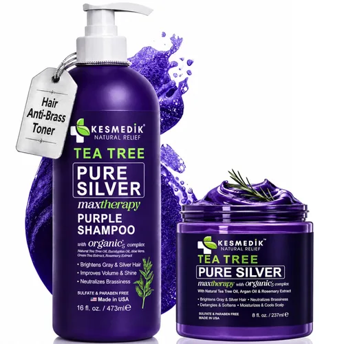 Juego de champú morado de árbol de té y mascarilla para cabello rubio y
