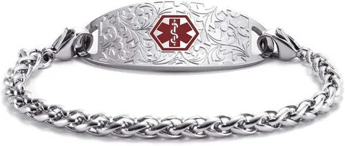 Vista 4 de Pulsera de identificación de alerta médica personalizable para mujeres de acero inoxidable intercambiable y elegante resistente al agua Oro rosa