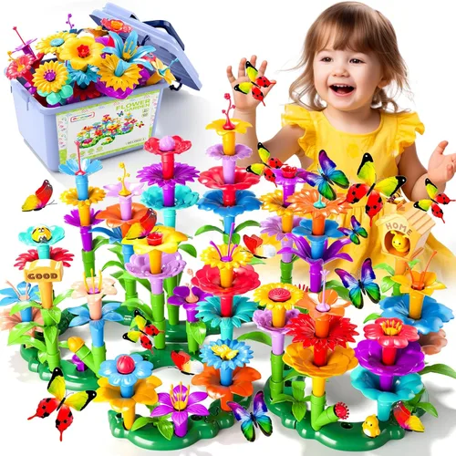 Vista 9 de Doloowee 102 piezas de juguetes de construcción de jardín de flores para niñas de 3, 4, 5, 6, 7 años, juguetes apilables de construcción