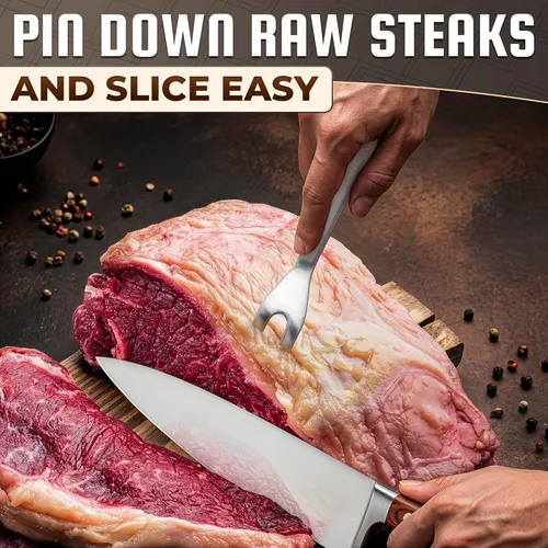 Vista 8 de Tenedor de tallado para carne – Herramienta de tallado de tenedor de carne de acero inoxidable de 11 pulgadas, utensilio ergonómico de dos puntas