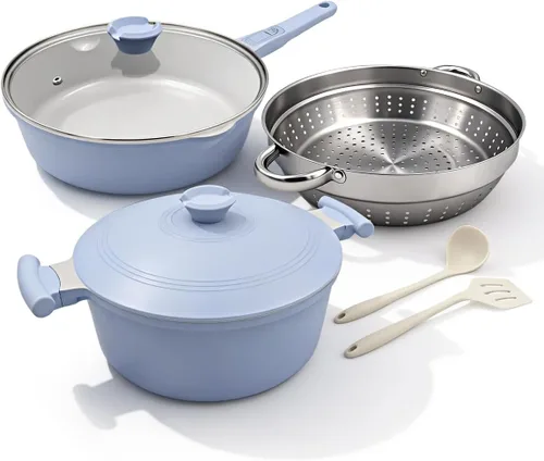 Vista 11 de AIKENBBKK Sartén antiadherente de 12 pulgadas de profundidad con tapa, sartén de 5 cuartos de galón, sartén antiadherente, compatible con todas