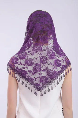 Vista 6 de Velo de encaje Triángulo Mantilla velo Mantón o Bufanda Latina Masa Cabeza Cubierta con Flecos Encaje