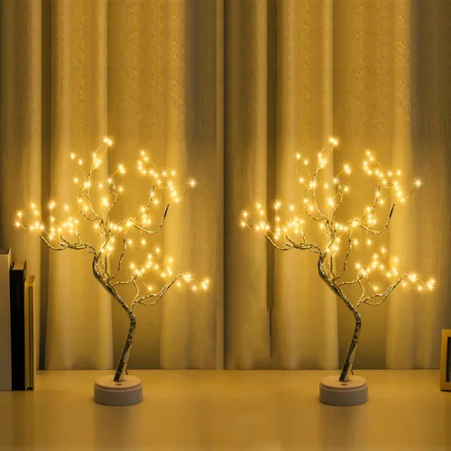PXBNIUYA Paquete de 2 decoración de habitación, 20 pulgadas, 108 luces LED de árbol bonsái de mesa, lámpara de árbol artificial para bricolaje,