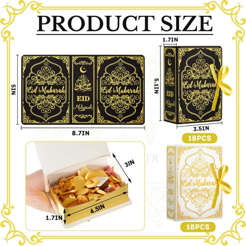 Vista 2 de Honoson 36 cajas de recuerdo de Ramadán Eid Mubarak de 4.5 x 3 pulgadas, cajas cuadradas de dulces Eid Al Fitr con cinta dorada para suministros