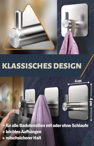 Vista 3 de 4smile Towel Holder Without Drilling, Set of 6 Bathroom Self-Adhesive Robe Rack as Practical Adhesive Towel Hooks - Sticky Towel Holder, Classic