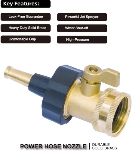 Vista 2 de PLG Boquilla de manguera de alta presión con válvula de cierre, boquilla de chorro de latón resistente para limpieza al aire libre, patio, entrada