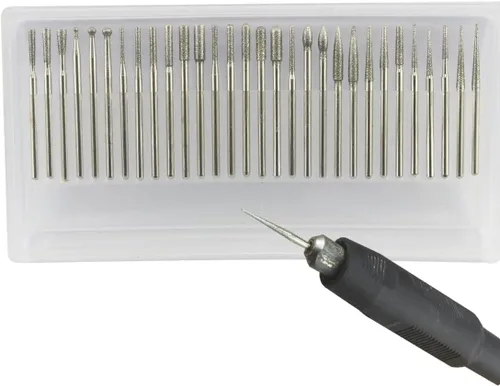 Vista 8 de Juego de 30 rebabas de diamante con vástago de 1/8 pulgadas para herramientas rotativas Dremel