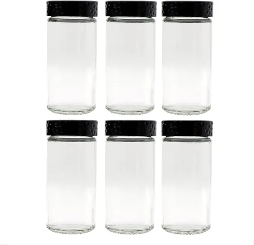 Vista 10 de 2 tarros de especias negras, botellas de vidrio de condimentos de 3 onzas, recipiente para especias, frascos de especias vacíos, botellas redondas