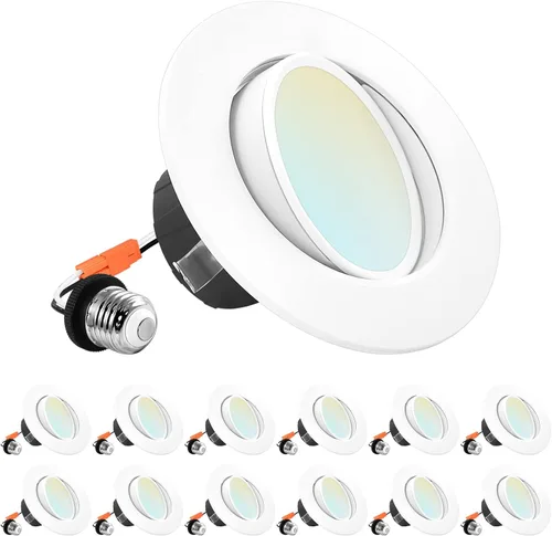Vista 8 de LUXRITE Lámpara LED empotrable de 4 pulgadas con cardán, 8W=60W, 5 colores seleccionables 2700K-5000K, CRI 90, luz LED regulable y ajustable, 700