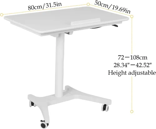 Vista 2 de Pneumatic Laptop Standing Desk Pneumatic Adjustable Height Desk with Wheels 90 Degree Tiltable for Home Office Classroom