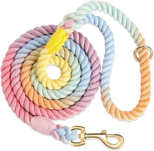 Vista 10 de Correa para perro de 5 pies hecha a mano de cuerda de algodón trenzada para perros pequeños, medianos y grandes, cierre de metal dorado resistente