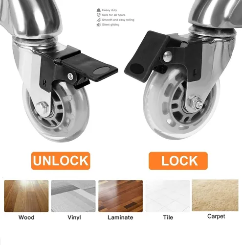 Vista 7 de Taburete ajustable resistente – Taburetes con ruedas giratorias de bloqueo – Taburetes giratorios sin respaldo para belleza, peluquería, spa, hogar