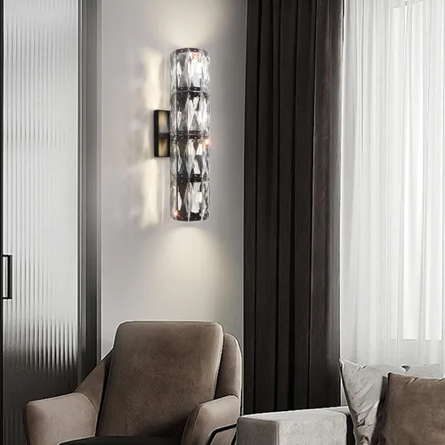 Vista 6 de Aplique de Pared de Cristal, Apliques Modernos para Interiores Iluminación de Pared, Apliques de Pared Negros Mate para Baño, Dormitorio, Sala