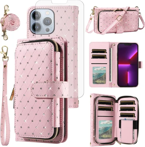 Vista 37 de Funda para teléfono iPhone 6 6S con cremallera y protector de pantalla con protector de pantalla, correa de cordón cruzado, ranura para iPhone 6 Six