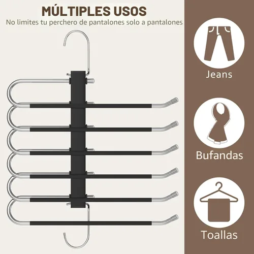 Vista 7 de HUITEM - Percha para pantalones que ahorra espacio de 6 niveles, antideslizante, de acero inoxidable, paquete de 2, color negro