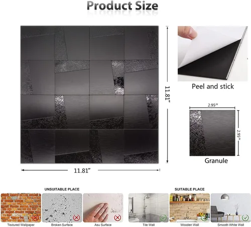 Vista 6 de XUANINY Azulejos de metal para salpicaduras de despegar y pegar, mosaico de aluminio autoadhesivo 3D para cocina, baño, decoración gris cepillado