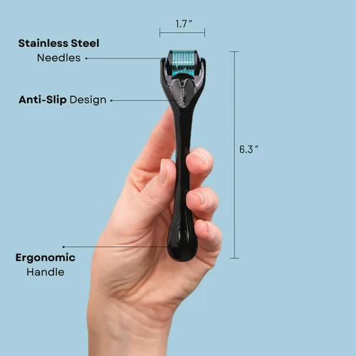 Vista 8 de Derma Roller - 540 microagujas de titanio para cabello, barba y piel Rodillo de microagujas para cara y cuero cabelludo Incluye estuche