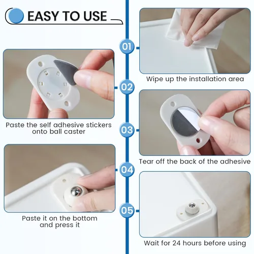 Vista 4 de Ruedas de rodillos autoadhesivas, rodillos para electrodomésticos de cocina, ruedas de rodillos universales mini giratorias de 360°, polea adhesiva
