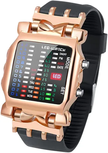 Reloj digital de moda para hombre, reloj binario LED para hombre, impermeable, casual, de silicona negra, para exteriores, relojes cuadrados