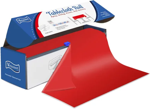Vista 14 de Mantel desechable de plástico para mesas: 54 pulgadas x 120 pies, cubierta de mesa de plástico con cortador fácil de deslizar, manteles de plástico