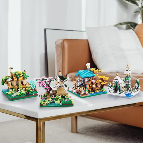 Vista 2 de Casa de flores DIY Four Seasons con árbol de flor de cerezo – 4 kits de lindos bloques de construcción de micro bloques de construcción para adultos