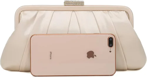 Vista 3 de CHARMING TAILOR Bolso de mano clásico de satén plisado con diamantes para bodas bailes eventos de corbata negra