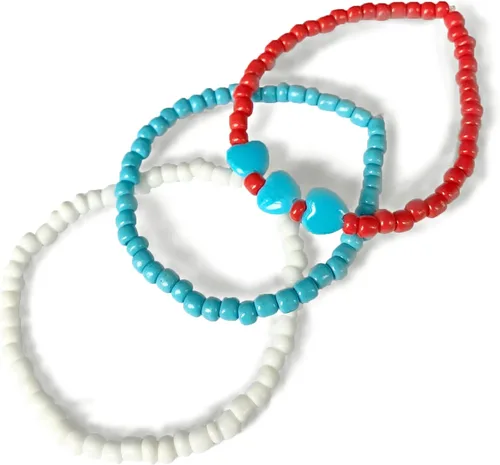 Jewelry Bracelets-3pcs bracelet set for women. 100% waterproof and handmade, colorful, transparent rubber string, adjustable band and sand beads. A