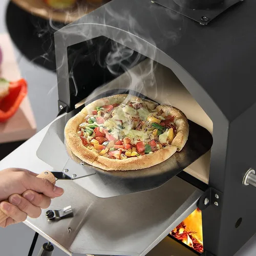 Vista 6 de PETSITE Horno de pizza para exteriores, horno de pizza de pellets de madera con piedra para pizza de 12 pulgadas y cubierta impermeable, diseño de 2