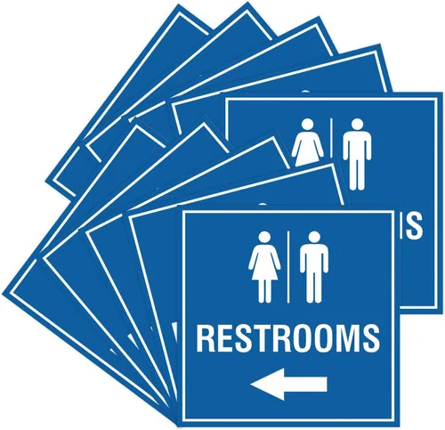 Vista 26 de Signs ByLITA Letrero cuadrado de flecha izquierda para baños con cinta adhesiva (plata cepillada) – grande (paquete de 1)