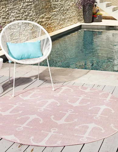 Vista 58 de Unique Loom - Alfombra octagonal de la colección Outdoor Coastal, estilo Ahoy (5 pies 3 pulgadas, azul/marfil)