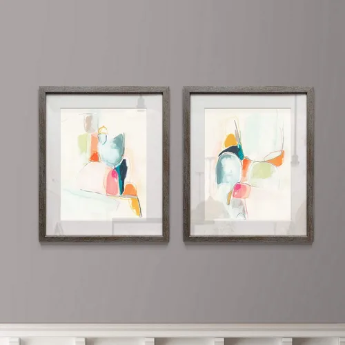 Vista 4 de Arte abstracto para pared, marco rústico de plata envejecida, juego de decoración de pared de 2 piezas: neutro, geométrico, floral, botánico