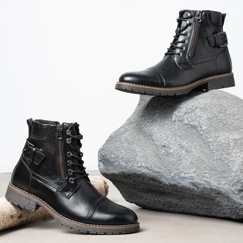 Vista 6 de Vostey Botas de hombre para hombre, botas casuales para motocicleta, combate, tobillo, botas de vestir para hombre