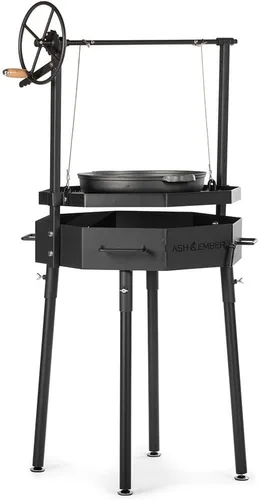 TITAN GREAT OUTDOORS Ash & Ember Santa María Grill, parrilla de fuego abierto estilo argentino, parrilla de cocina ajustable con volante, parrilla