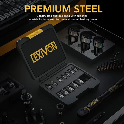 Vista 2 de LEXIVON E-TORX - Juego de dados de acero aleado al cromo vanadio, 13 piezas hembra Star Socket E4 - E20 Set Estuche de almacenamiento mejorado