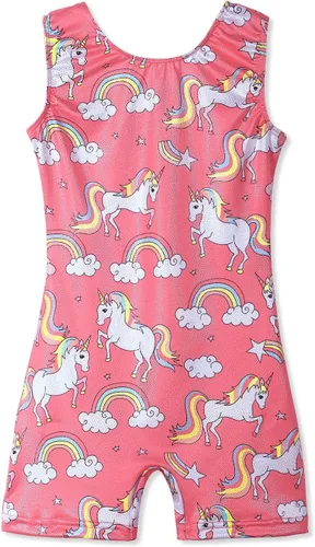 HOZIY Leotardos de gimnasia para niñas, unicornio, aurora, arcoíris, sirena, dinosaurio, magdalena, brillante, con pantalón ciclista para niños