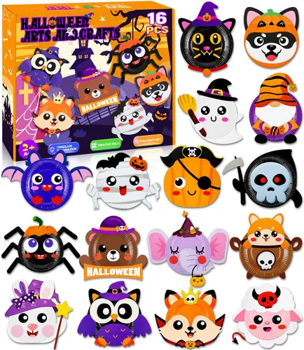 Paquete de 16 Artes y Manualidades para Niños, Manualidades para Niños Pequeños, Kit de Arte con Platos de Papel de Animales, Regalo para Niños y