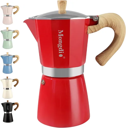 Vista 19 de Mongdio Cafetera de café expreso Moka Pot, cafetera cubana, cafetera de estufa Moka Italian Espresso Greca, cafetera percoladora, 3 tazas de Negro