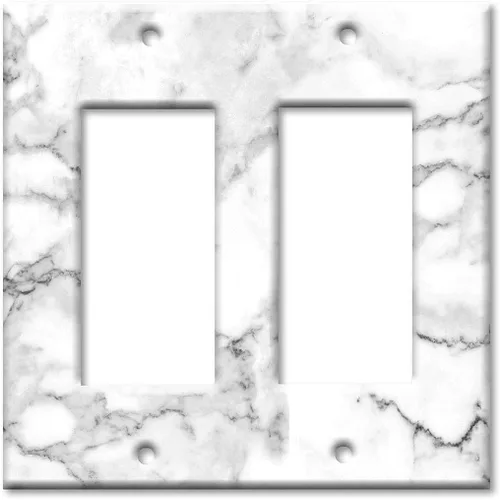 Vista 11 de Art Plates - Placa de interruptor de combinación de 2 bandas con 1 palanca y 1 toma de corriente - Mármol blanco y gris - Impresión de granito