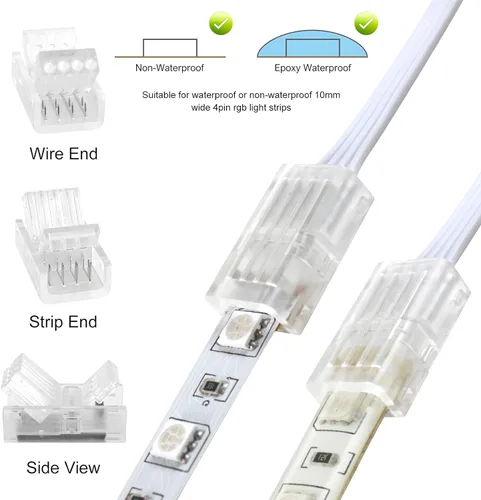 Vista 3 de VIPMOON Kit de conector de tira LED de 4 pines de 0.394 in y cable de extensión de tira LED RGB de 32.8 pies, tira de 4 pines a cable, conexión