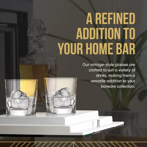 Vista 4 de Double Old Fashioned Whiskey Glass (Set of 4) with Granite Chilling Stones - 10 oz Heavy Base Rocks Barware Glasses for Scotch, Bourbon and Cocktail