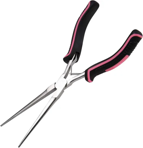 Vista 10 de Alicates de punta de aguja de largo alcance de 7 pulgadas, alicates finos de punta de aguja extra largos con cordón de mandíbula dentada, doble