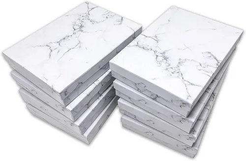 Vista 5 de TheDisplayGuys - Caja de regalo de papel de cartón, relleno de algodón, 100 unidades, color blanco mármol, Algodón Papel