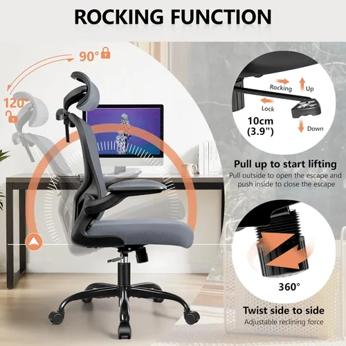 Vista 12 de FelixKing Silla de oficina ergonómica con reposacabezas, computadora de respaldo alto con soporte lumbar ajustable y ruedas, giratoria ejecutiva