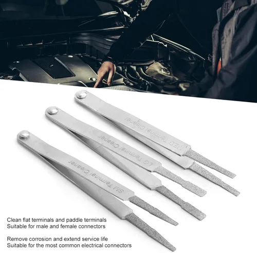 Vista 5 de Herramienta de limpieza de terminales, juego de limpiador de terminales de 3 piezas, limpiador de contacto eléctrico, herramienta de hardware