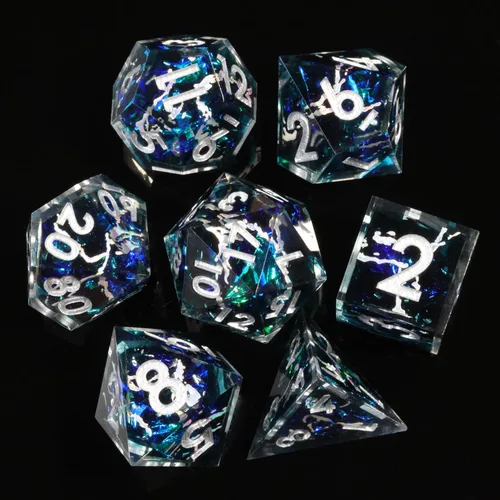 Vista 38 de Mini Planet DND Dados de bordes afilados y poliédricos de Dungeons and Dragons, juego de dados hechos a mano y iridiscentes