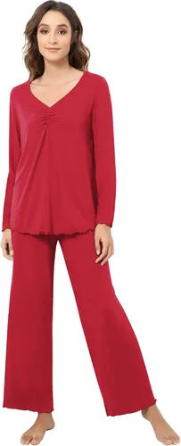 Vista 71 de NACHILA Women's Pajamas Set-Viscose Made from Bamboo, Long Sleeve Sleepwear Top with Pants Comfy Pajama Soft 2 Piece Pjs B-aqua Green