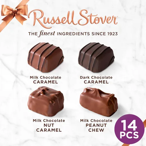 Vista 4 de RUSSELL STOVER Caramelos surtidos navideños en caja de regalo de dulces de chocolate negro y leche, 9 onzas