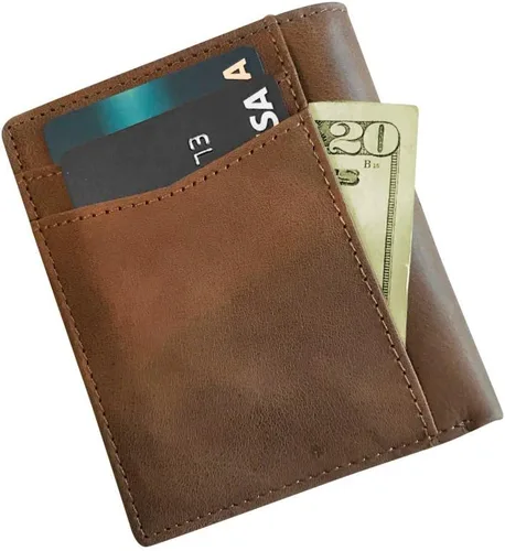 Vista 3 de Bryker Hyde Cartera de cuero delgada plegable con bloqueo RFID para hombres, bolsillo frontal, bolsillo para facturarecibo, Texas Brown sin