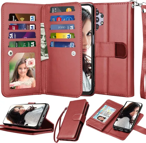 Vista 9 de Njjex Funda para Samsung Galaxy A32 5G, para Galaxy A32 5G, [9 ranuras para tarjetas] Funda de piel sintética para tarjetas Folio Flip [desmontable]