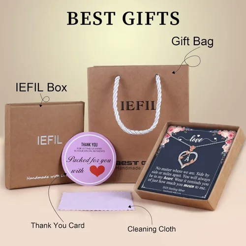 Vista 6 de Iefil Regalos para el día de la madre para esposa, collar de plata de ley 925 con inicial de corazón, regalo de aniversario de cumpleaños